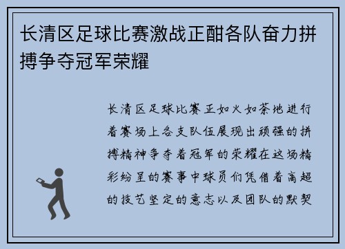 长清区足球比赛激战正酣各队奋力拼搏争夺冠军荣耀