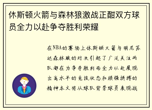 休斯顿火箭与森林狼激战正酣双方球员全力以赴争夺胜利荣耀